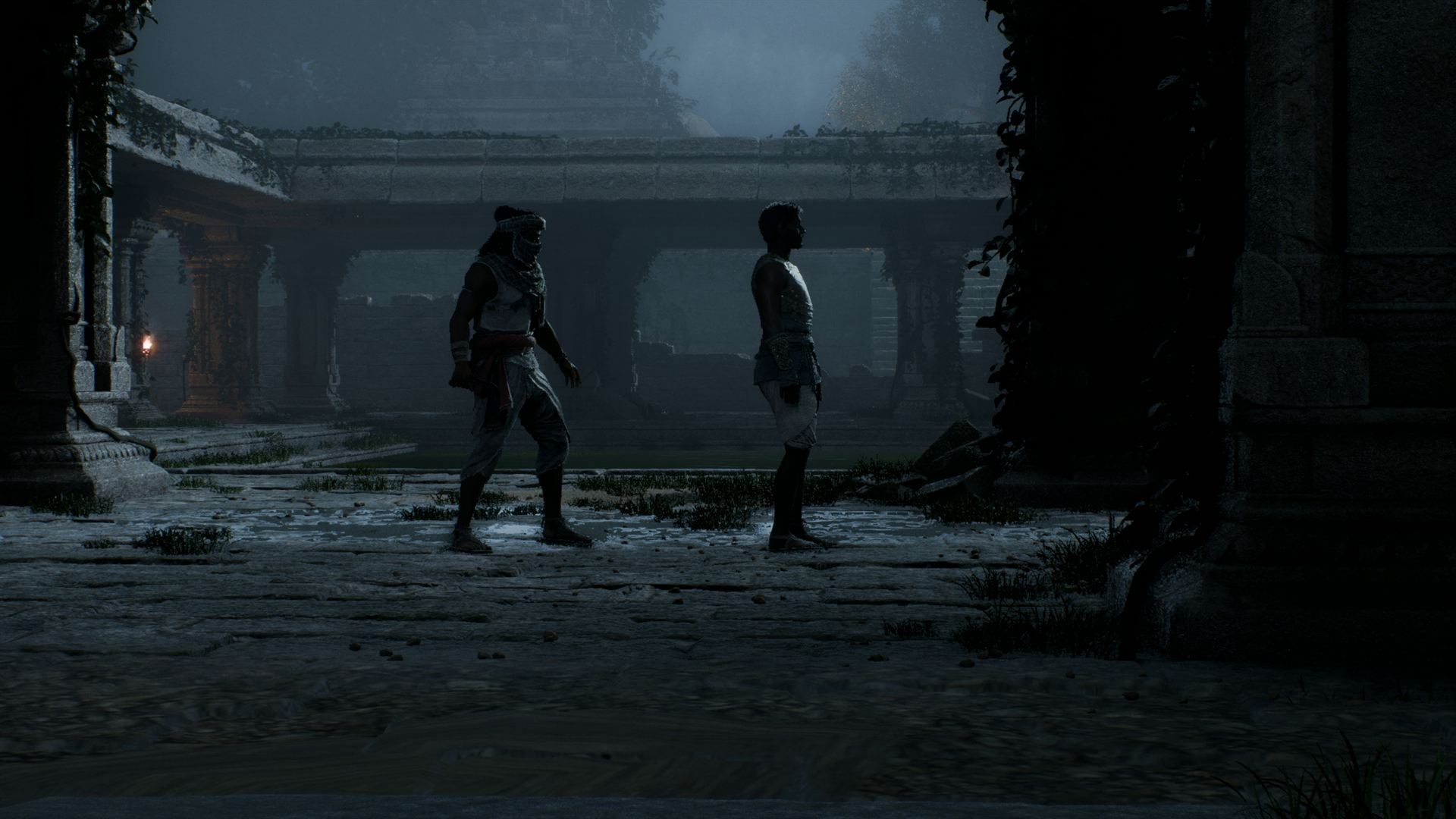 Conspirators in the temple shadows