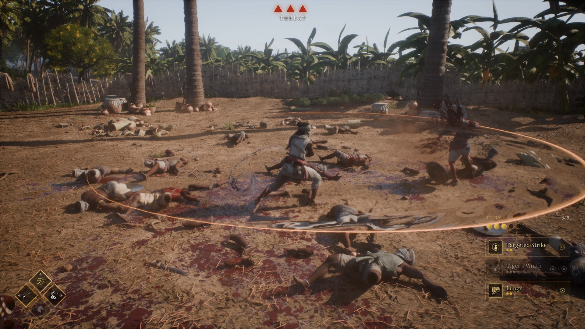 The aftermath of a whip fight in a village yard
