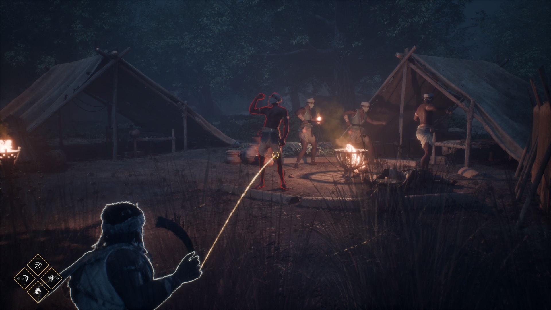 Striking from cover at an enemy camp after dark